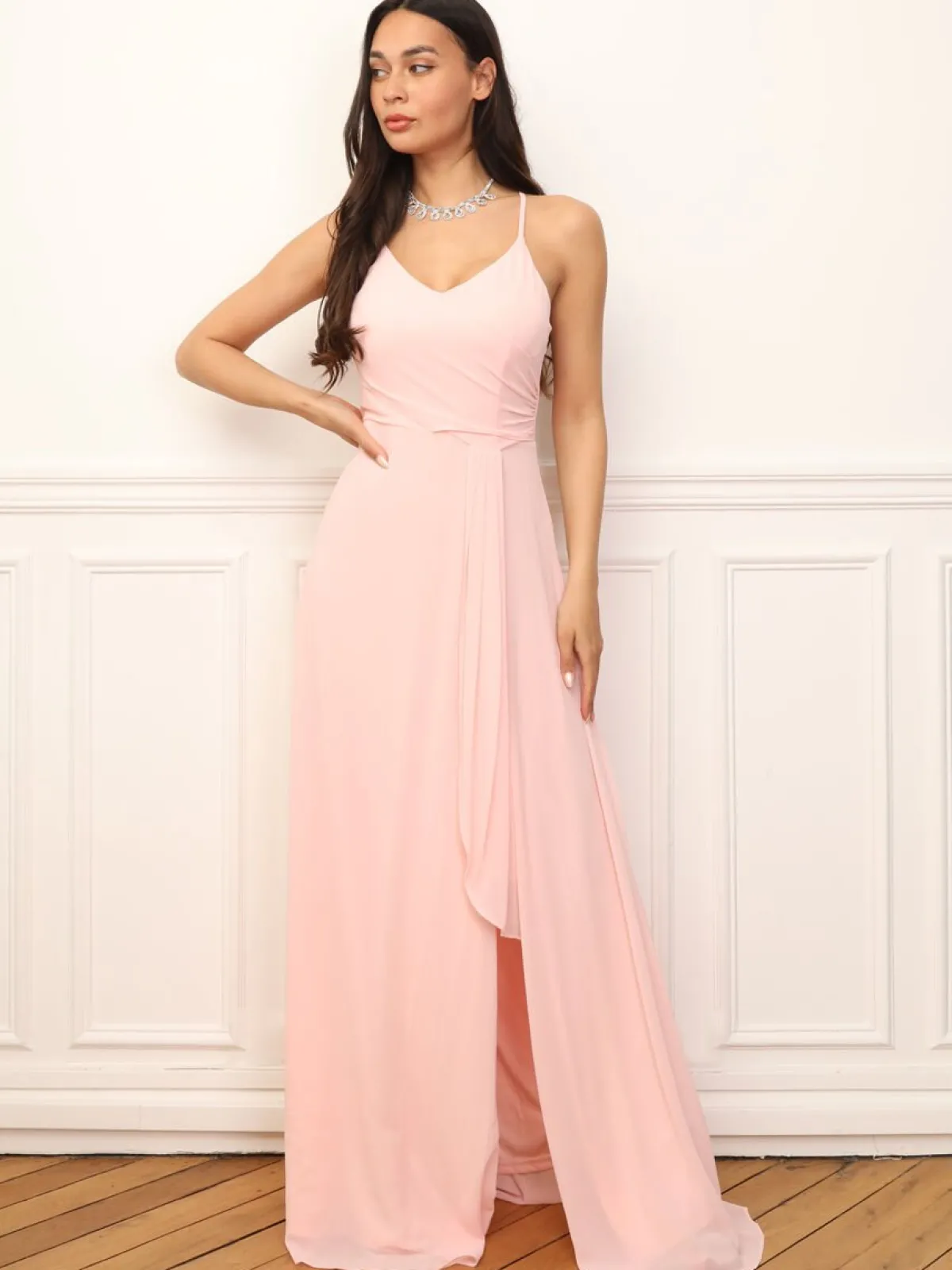 La Modeuse Robe de cérémonie fendue à volants Rose
