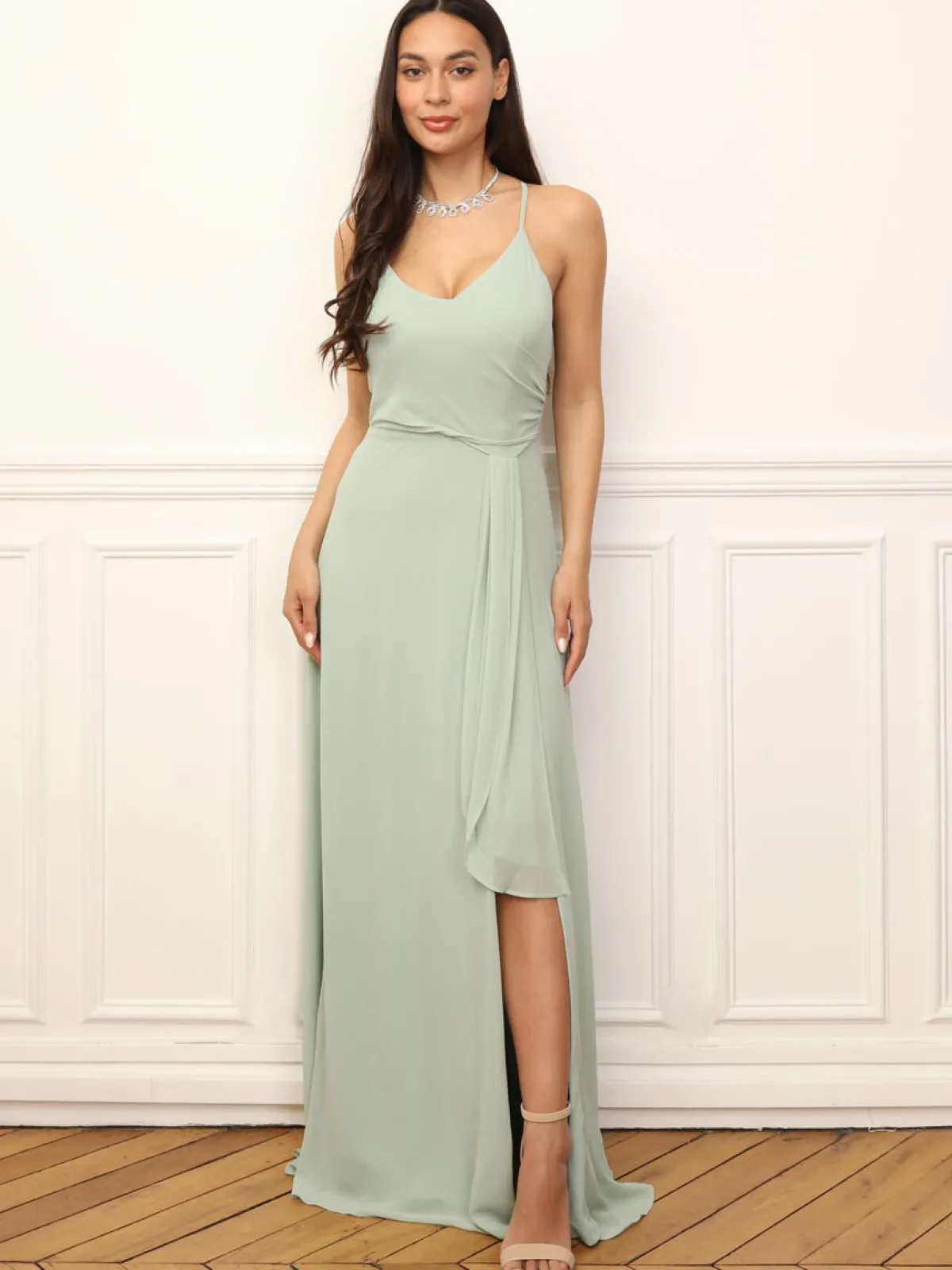 Best La Modeuse Robe de cérémonie fendue à volants Vertclair