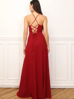 Outlet La Modeuse Robe de cérémonie fendue à volants Rougefoncé
