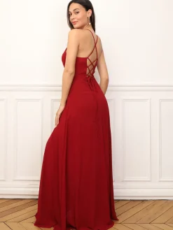 Outlet La Modeuse Robe de cérémonie fendue à volants Rougefoncé
