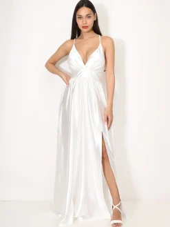 Best La Modeuse Robe de cérémonie satinée et fendue Blanc
