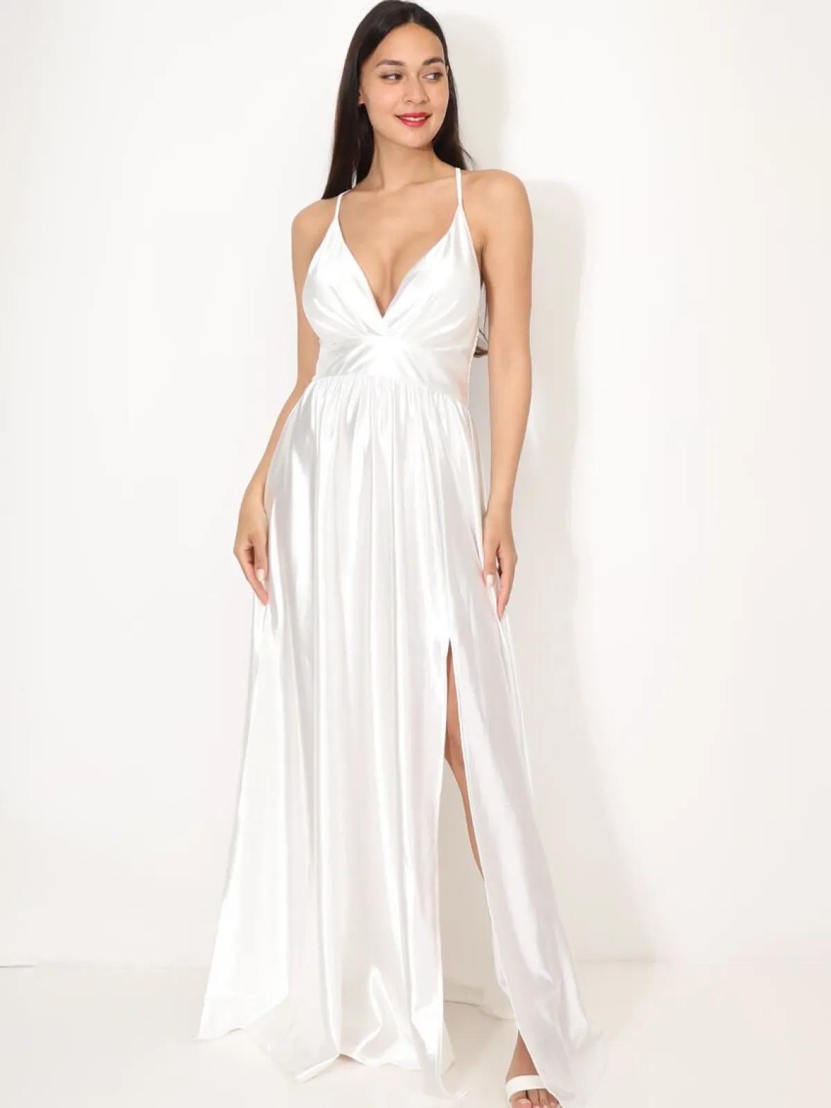 Best La Modeuse Robe de cérémonie satinée et fendue Blanc