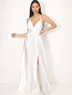 Best La Modeuse Robe de cérémonie satinée et fendue Blanc