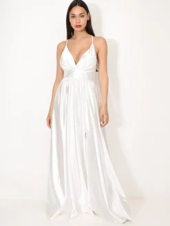 Best La Modeuse Robe de cérémonie satinée et fendue Blanc