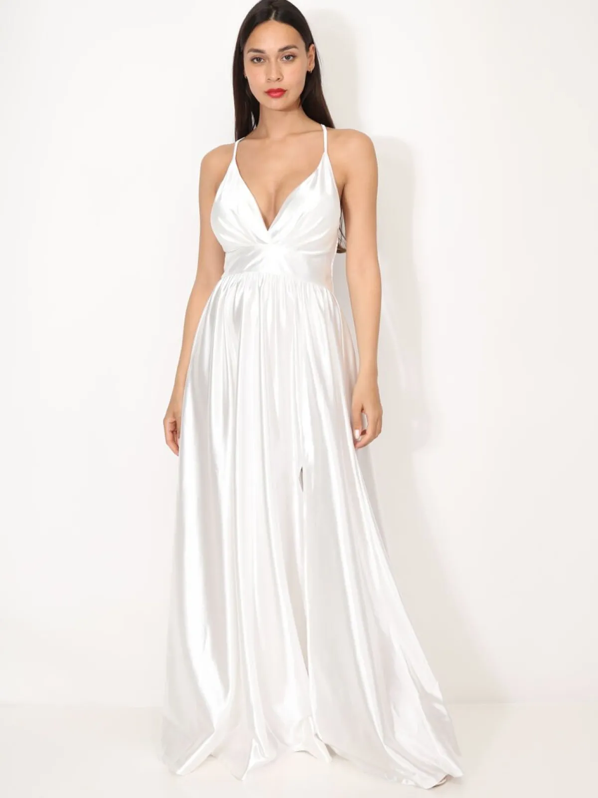 Best La Modeuse Robe de cérémonie satinée et fendue Blanc