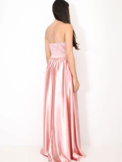Outlet La Modeuse Robe de cérémonie satinée et fendue VieuxRose