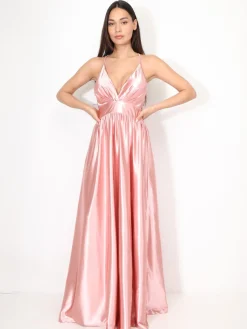 Outlet La Modeuse Robe de cérémonie satinée et fendue VieuxRose