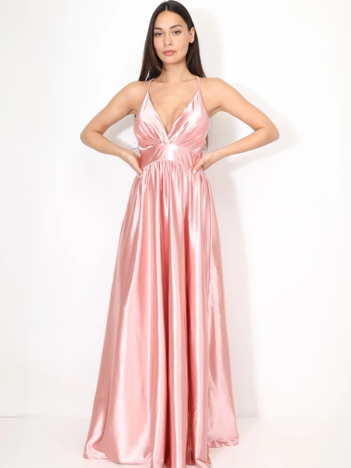 Outlet La Modeuse Robe de cérémonie satinée et fendue VieuxRose