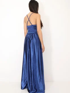 La Modeuse Robe de cérémonie satinée et fendue Bleu