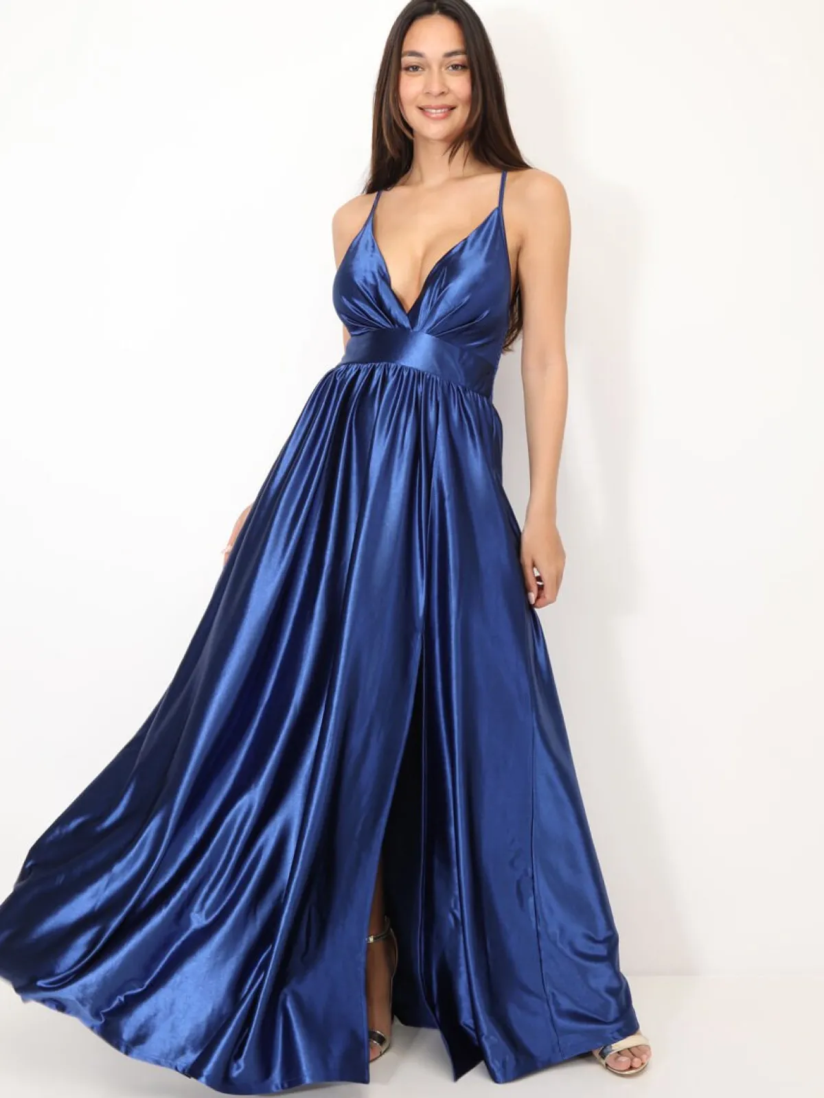 La Modeuse Robe de cérémonie satinée et fendue Bleu
