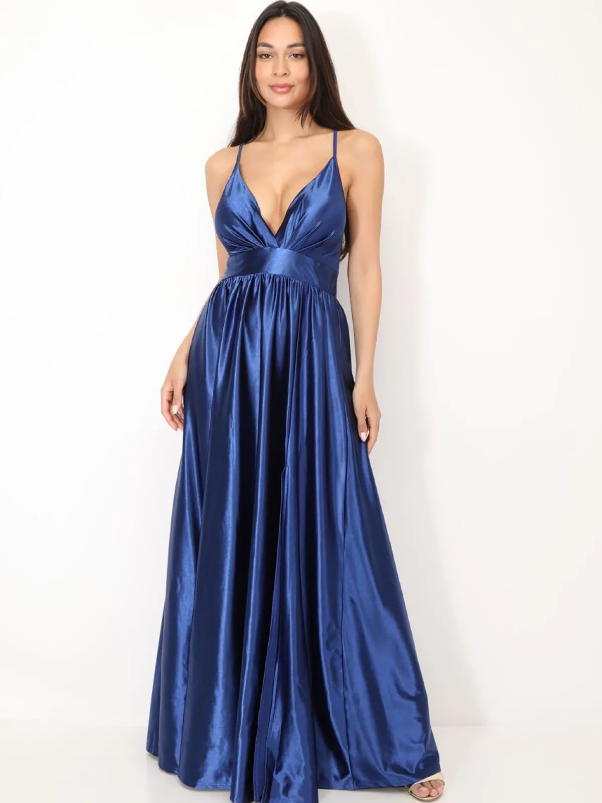 La Modeuse Robe de cérémonie satinée et fendue Bleu