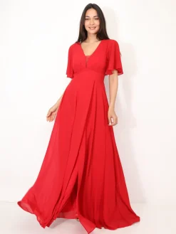 Online La Modeuse Robe de cérémonies à manches papillons Rouge