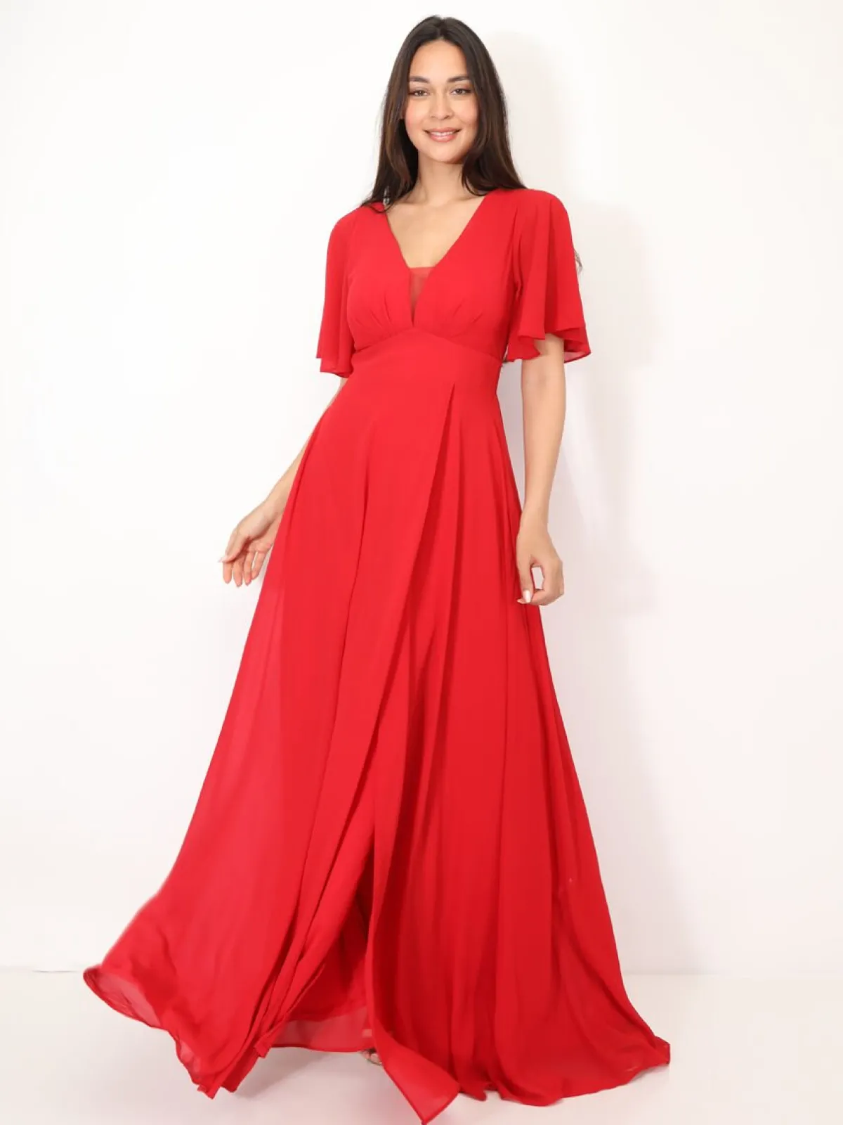 Online La Modeuse Robe de cérémonies à manches papillons Rouge