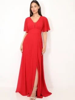 Online La Modeuse Robe de cérémonies à manches papillons Rouge