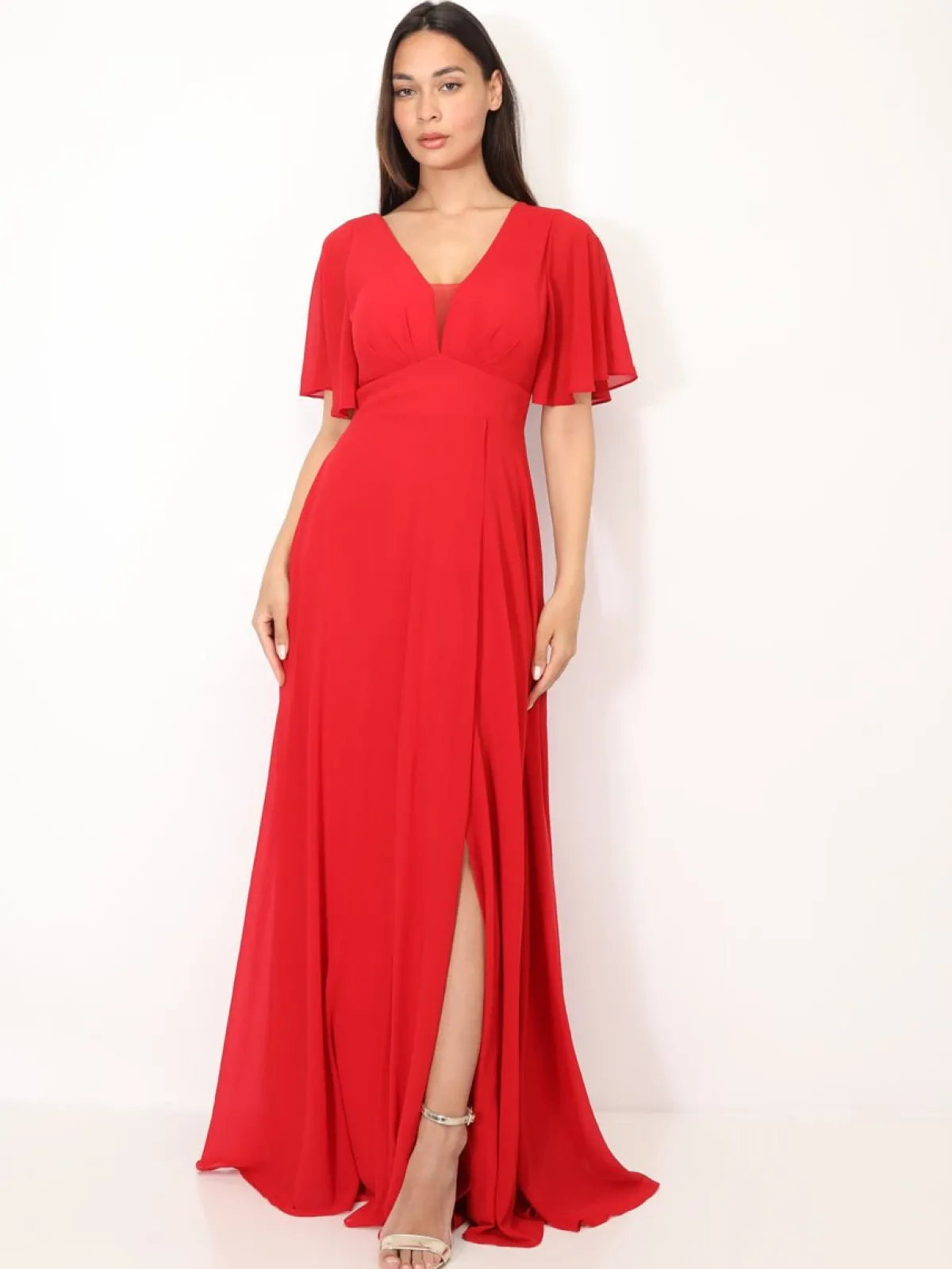 Online La Modeuse Robe de cérémonies à manches papillons Rouge