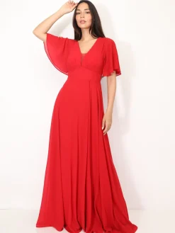 Online La Modeuse Robe de cérémonies à manches papillons Rouge