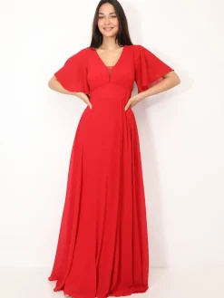 Online La Modeuse Robe de cérémonies à manches papillons Rouge