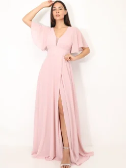 La Modeuse Robe de cérémonies à manches papillons VieuxRose
