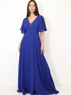 Hot La Modeuse Robe de cérémonies à manches papillons Bleu