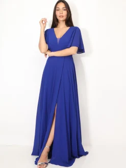 Hot La Modeuse Robe de cérémonies à manches papillons Bleu