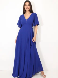 Hot La Modeuse Robe de cérémonies à manches papillons Bleu