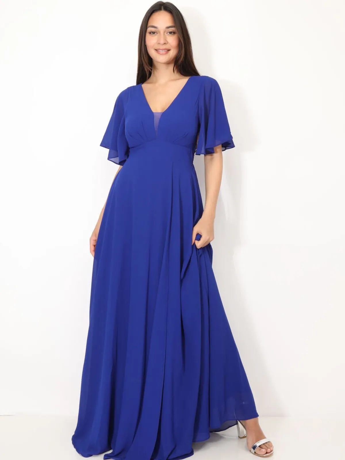 Hot La Modeuse Robe de cérémonies à manches papillons Bleu