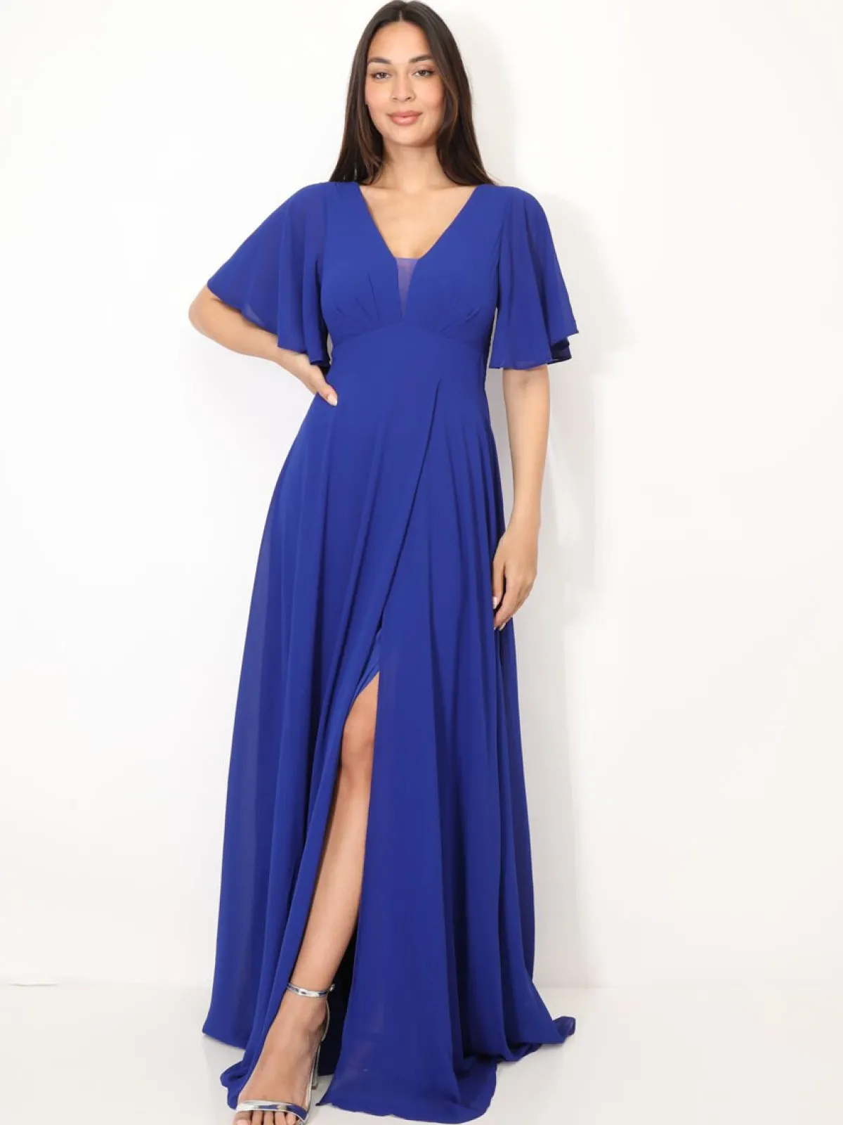 Hot La Modeuse Robe de cérémonies à manches papillons Bleu