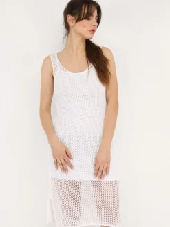 Outlet La Modeuse Robe de plage en crochet à fentes Blanc