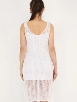 Outlet La Modeuse Robe de plage en crochet à fentes Blanc