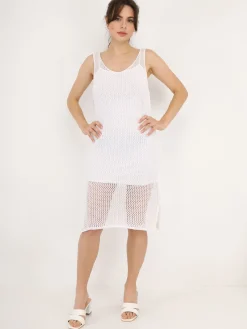 Outlet La Modeuse Robe de plage en crochet à fentes Blanc