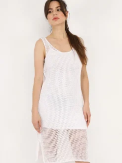 Outlet La Modeuse Robe de plage en crochet à fentes Blanc