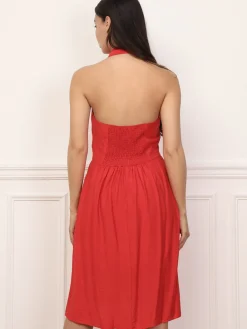 New La Modeuse Robe dos-nu à col chemise Rouge