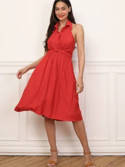 New La Modeuse Robe dos-nu à col chemise Rouge