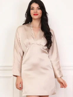 Sale La Modeuse Robe effet cache-c艙ur satinée à dos nu Doré