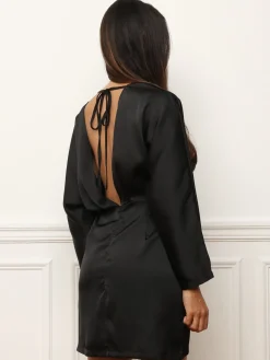 Online La Modeuse Robe effet cache-c艙ur satinée à dos nu Noir