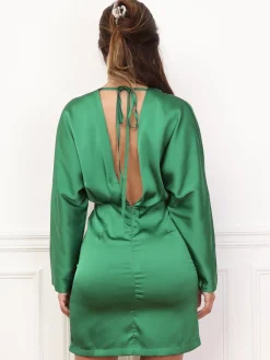 Discount La Modeuse Robe effet cache-c艙ur satinée à dos nu Vertfoncé