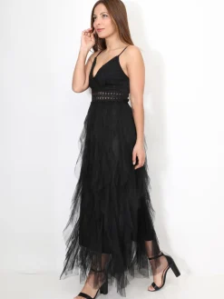Clearance La Modeuse Robe en crochet avec volants en tulle Noir