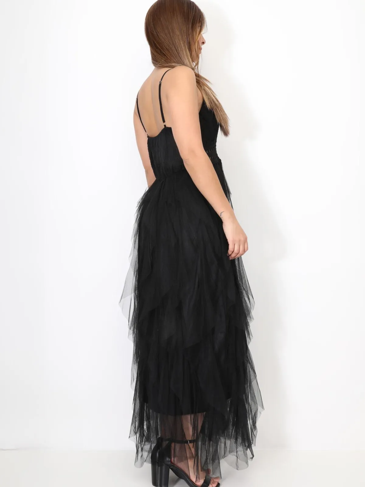 Clearance La Modeuse Robe en crochet avec volants en tulle Noir