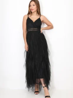 Clearance La Modeuse Robe en crochet avec volants en tulle Noir