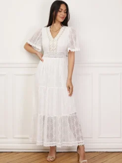 Sale La Modeuse Robe en dentelle avec broderie Beige