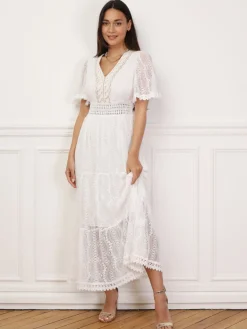 Sale La Modeuse Robe en dentelle avec broderie Beige