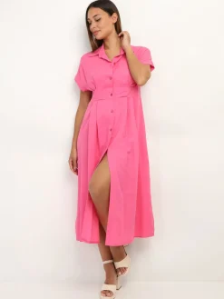 Best La Modeuse Robe en lin boutonnée à fente Fuchsia