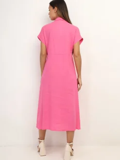 Best La Modeuse Robe en lin boutonnée à fente Fuchsia