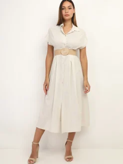 Online La Modeuse Robe en lin boutonnée à fente Beige