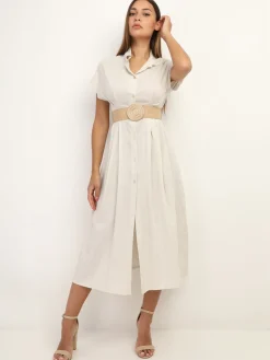 Online La Modeuse Robe en lin boutonnée à fente Beige