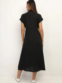 Best La Modeuse Robe en lin boutonnée à fente Noir