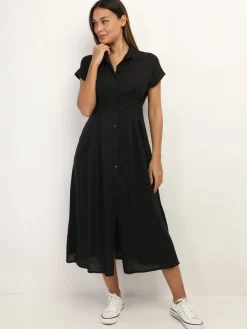 Best La Modeuse Robe en lin boutonnée à fente Noir