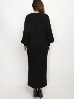 New La Modeuse Robe en maille côtelée à fentes Noir
