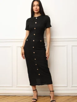 Hot La Modeuse Robe en maille texturée et ajourée Noir