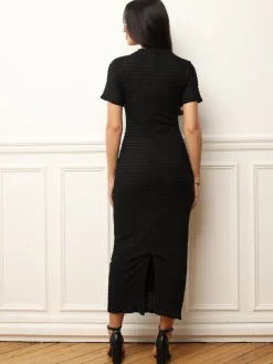 Hot La Modeuse Robe en maille texturée et ajourée Noir